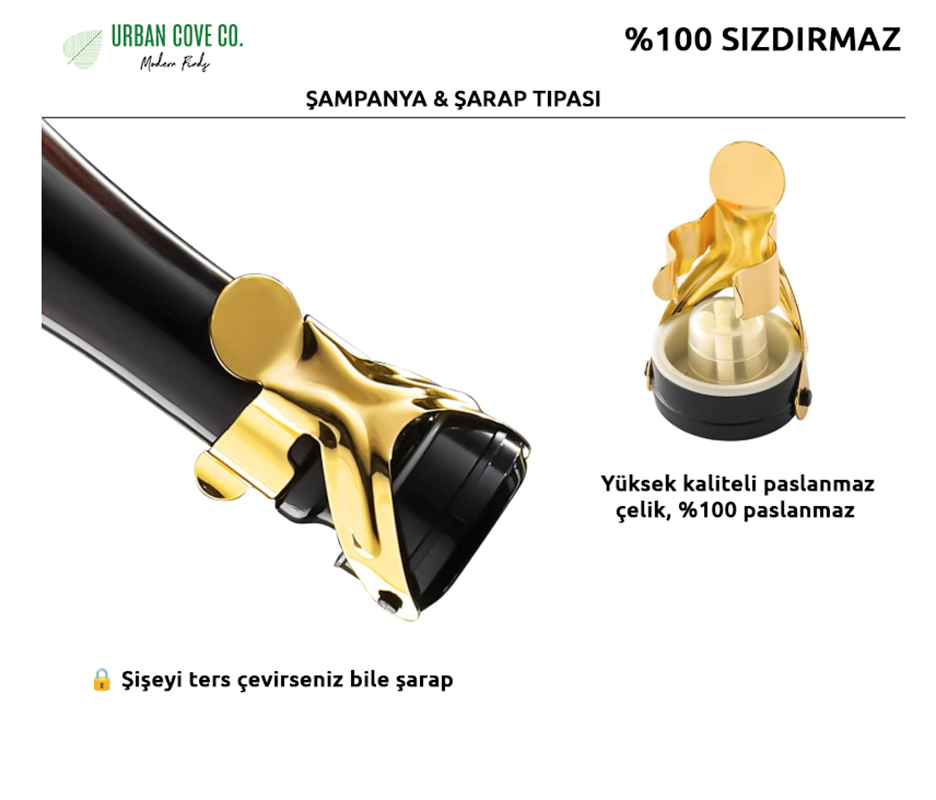 UrbanCove Co. - Paslanmaz Çelik, Gösterişli Siyah ve Altın, & Tıpası, 100% Sızdırmaz