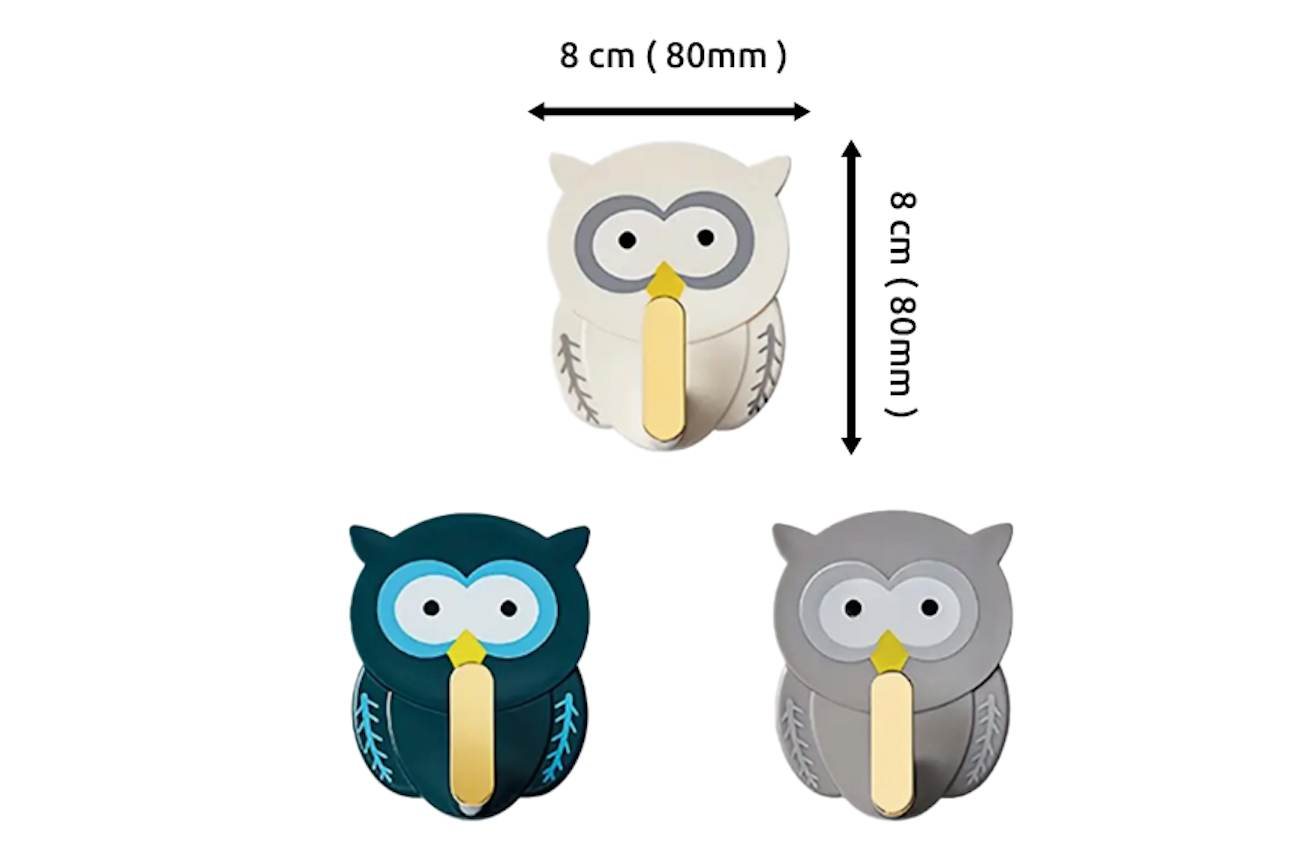 UrbanCove Co. - Owl shaped adhesive hanger, hook, self adhesive, easy application