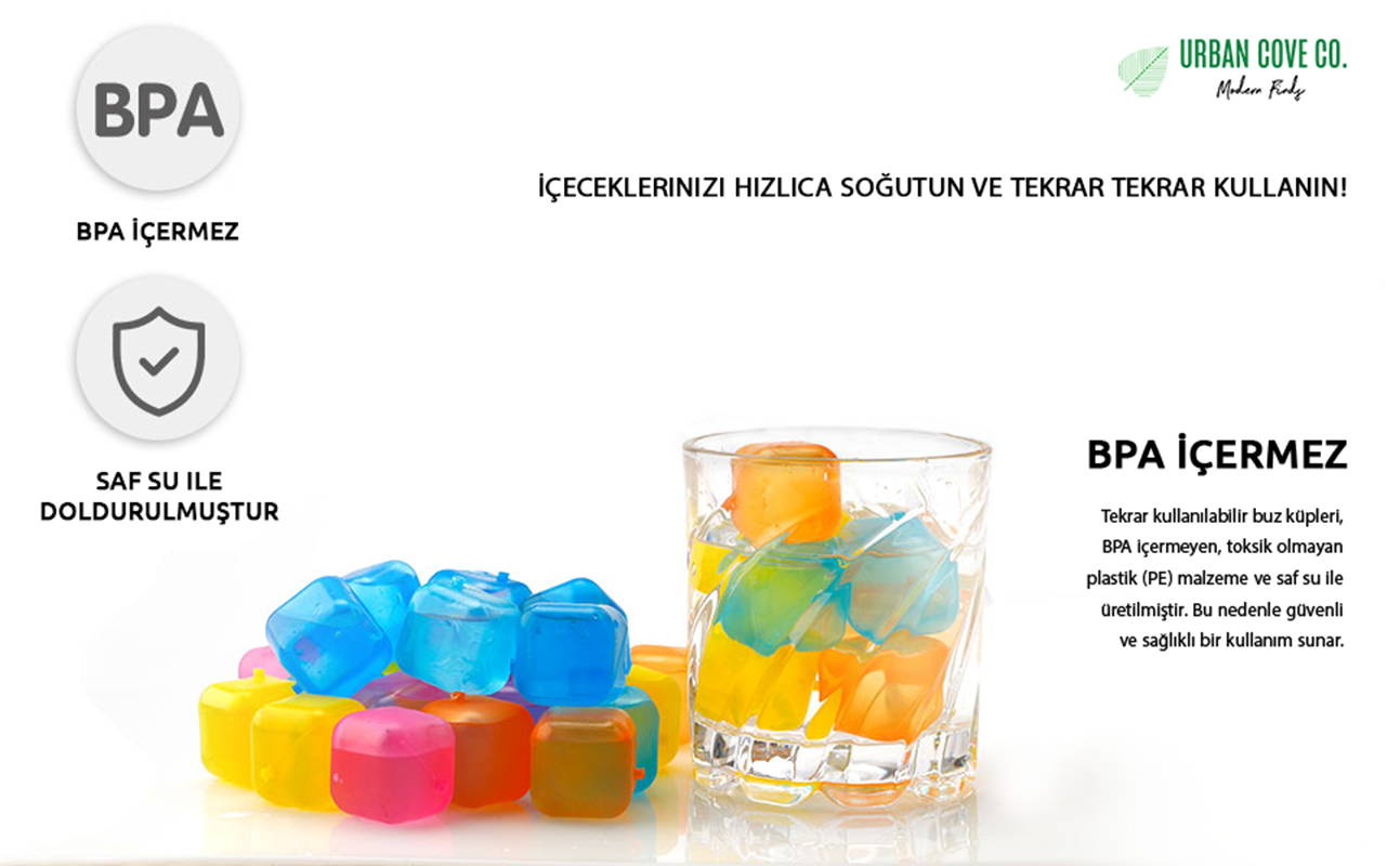 UrbanCove Co . - COLORFUL CUBE-SHAPED ICE CUBES, 15-PACK / Reusable / BPA-Free