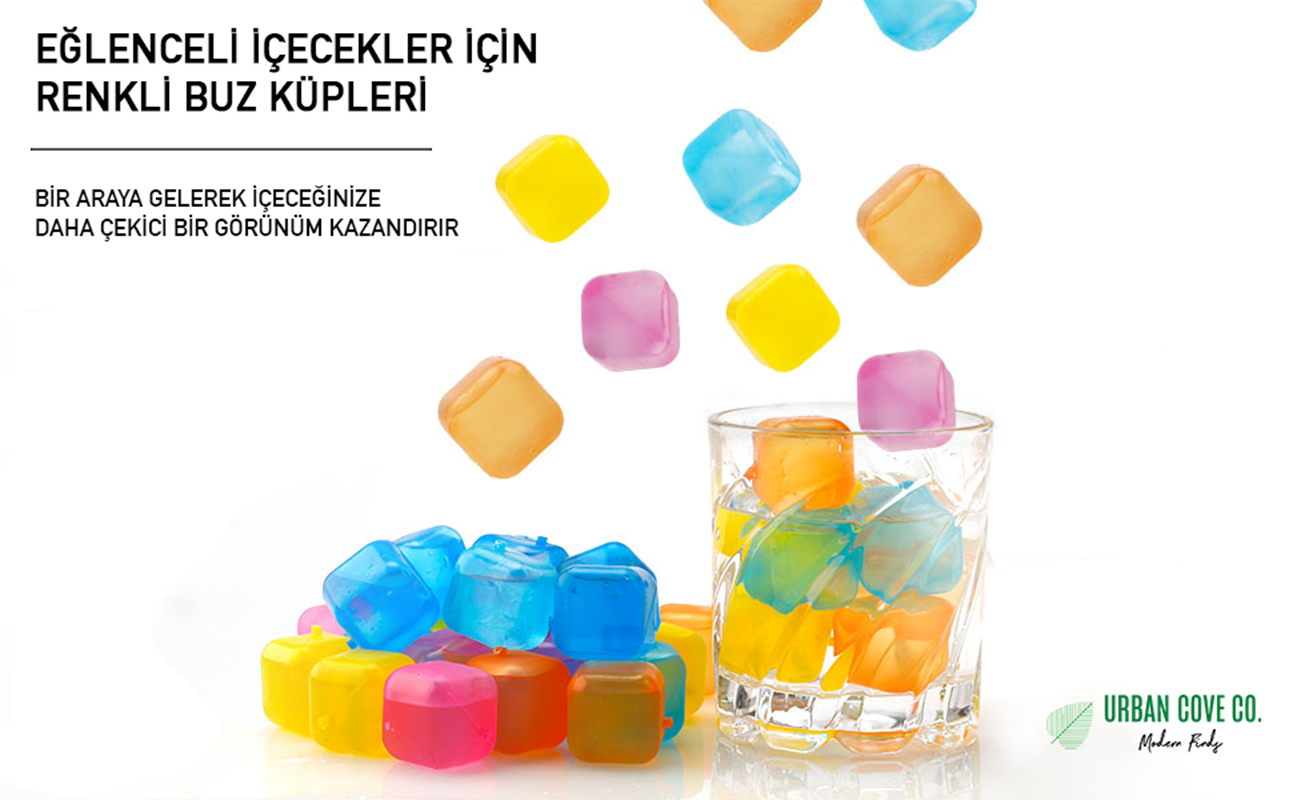 UrbanCove Co . - COLORFUL CUBE-SHAPED ICE CUBES, 15-PACK / Reusable / BPA-Free