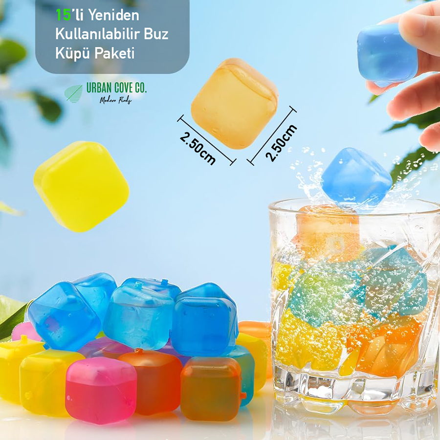UrbanCove Co . - COLORFUL CUBE-SHAPED ICE CUBES, 15-PACK / Reusable / BPA-Free