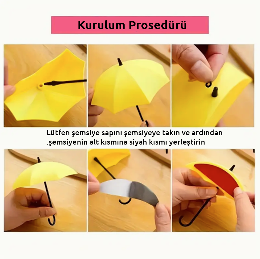 3 adet şemsiye şeklinde duvar askısı, anahtar tutucu, kendinden yapışkanlı