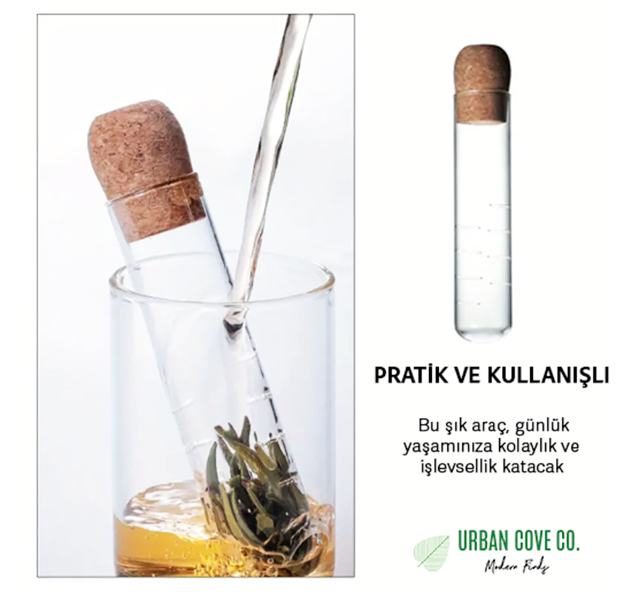 UrbanCove Co. - Premium, Heat Resistant, Glass, Tube Shaped Tea Strainer (1 Piece) Glass and Natural Cork Material