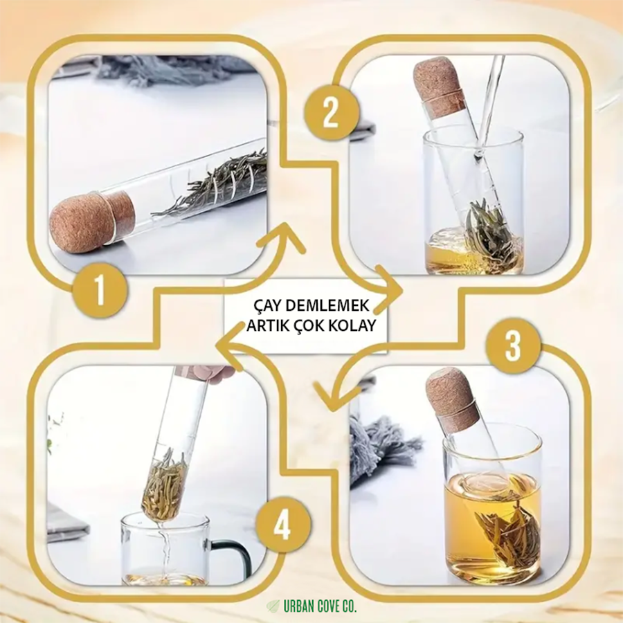 UrbanCove Co. - Premium, Heat Resistant, Glass, Tube Shaped Tea Strainer (1 Piece) Glass and Natural Cork Material
