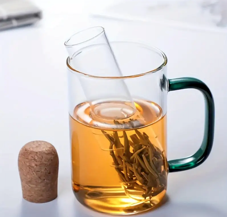 UrbanCove Co. - Premium, Heat Resistant, Glass, Tube Shaped Tea Strainer (1 Piece) Glass and Natural Cork Material