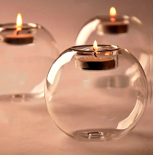 UrbanCove Co. - Şeffaf Cam Küre Mumluk - Tealight Mumluk
